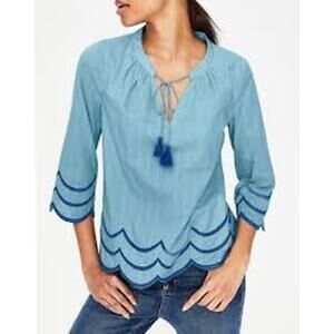 Boden Willa 3/4 Sleeve Peasant Top Blouse Blue 4
